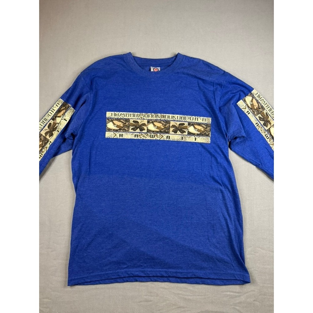 Y2K Hawaii Humuhumunukunukuapua'a Long Sleeve Graphic Tee Blue Large